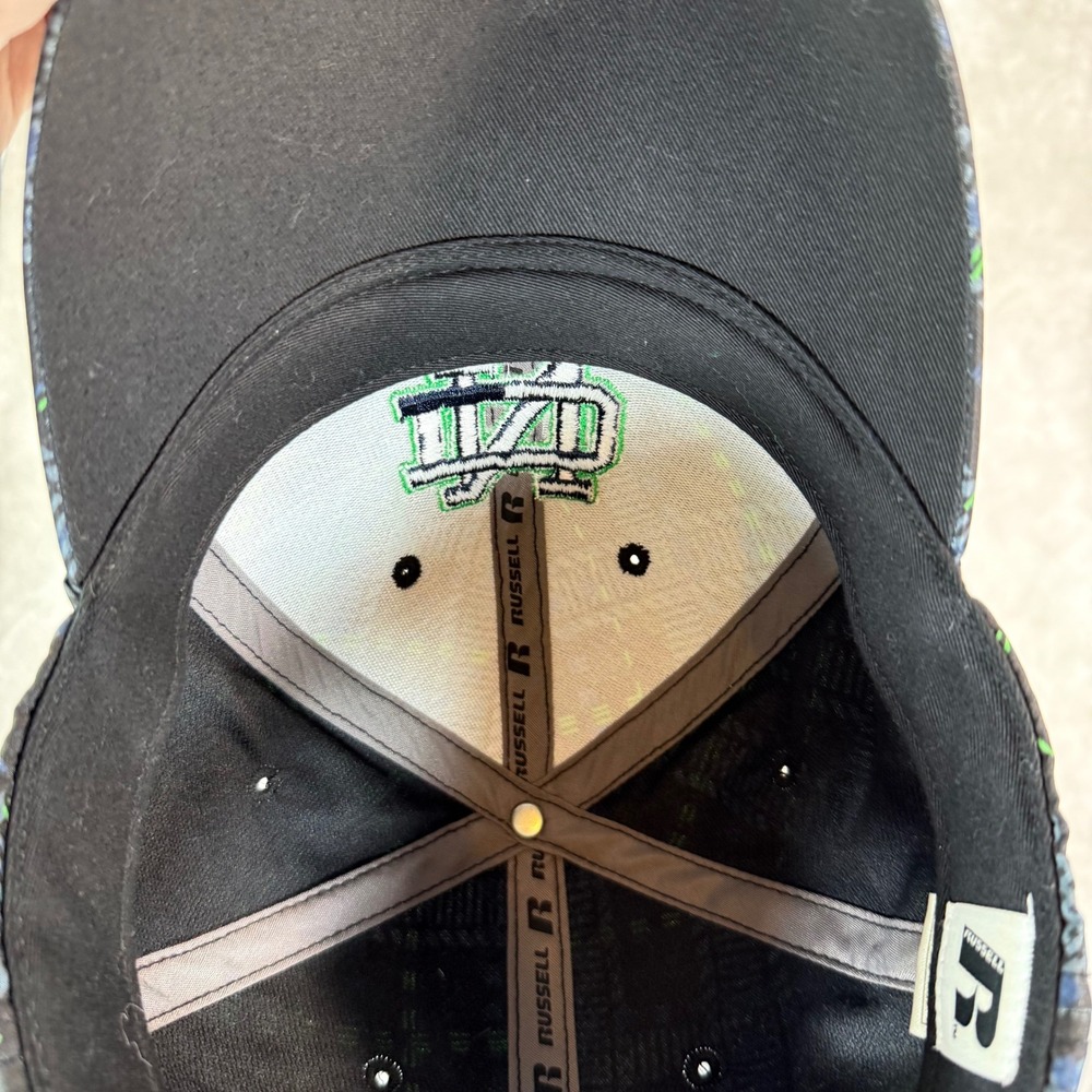 Russell Notre Dame Fighting Irish Hat Mens OSFA Black Green Plaid Adjustable Cap - Picture 3 of 9